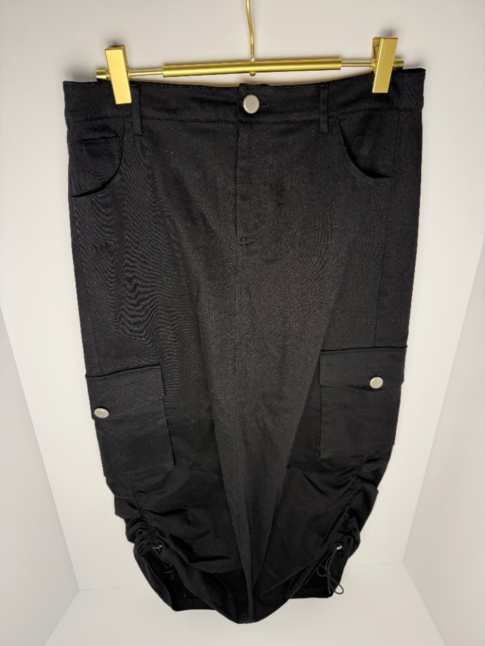 Jovonna London Cotton Stretch Black Cargo Maxi Skirt